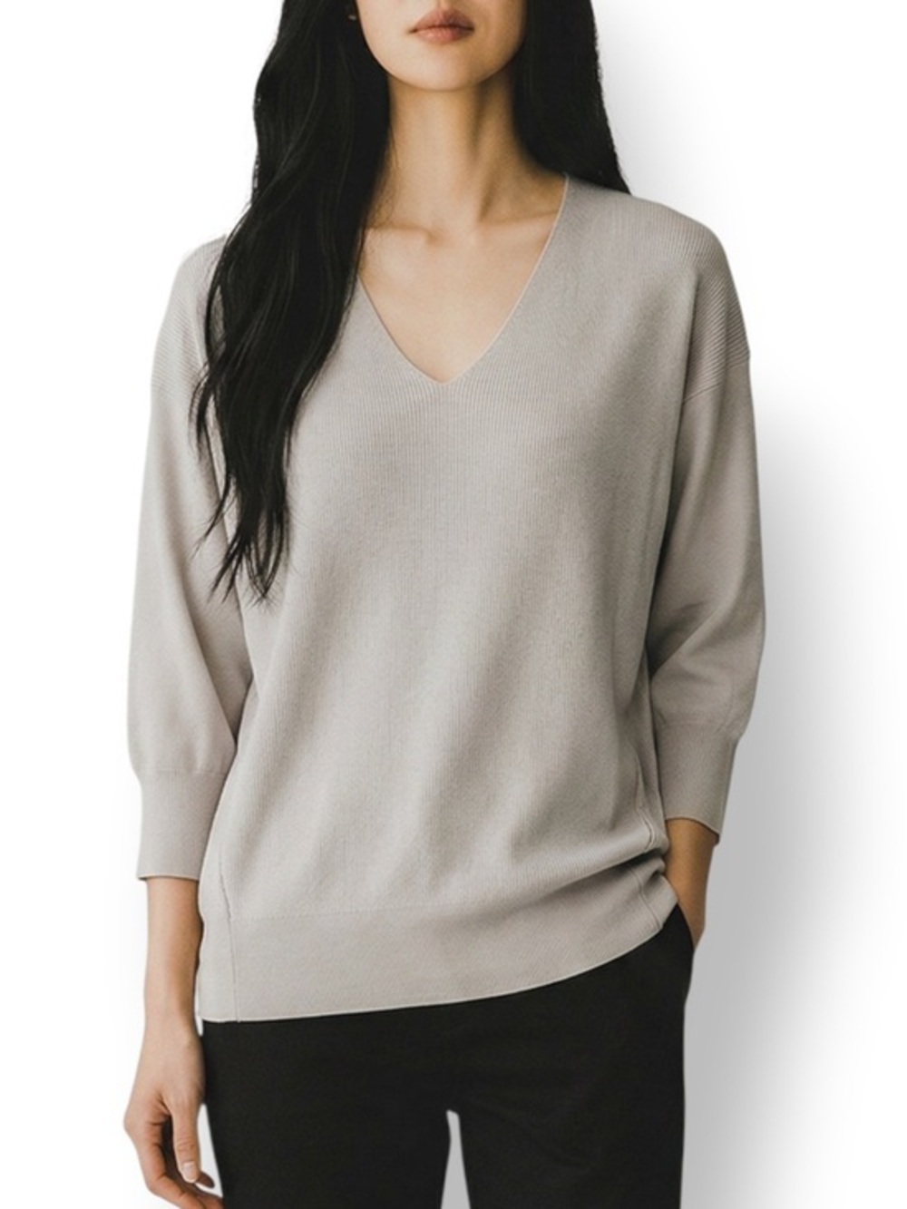 4/$20 United Arrows Green Label Relaxing V-Neck Dolman Sleeve Knit Taupe Sweater